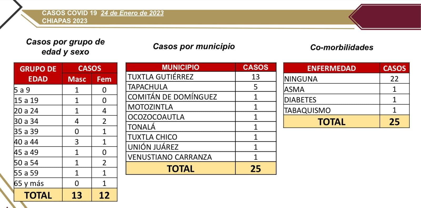 Reporta Chiapas 25 casos nuevos de COVID-19