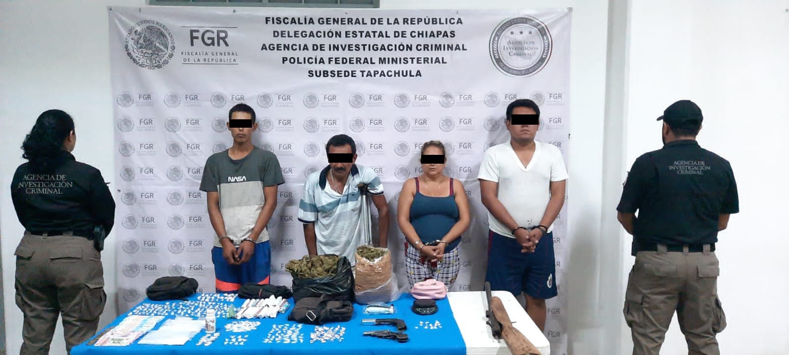 En cateo FGR aseguran cuatro personas,Narcóticoticos y armas en Chiapas