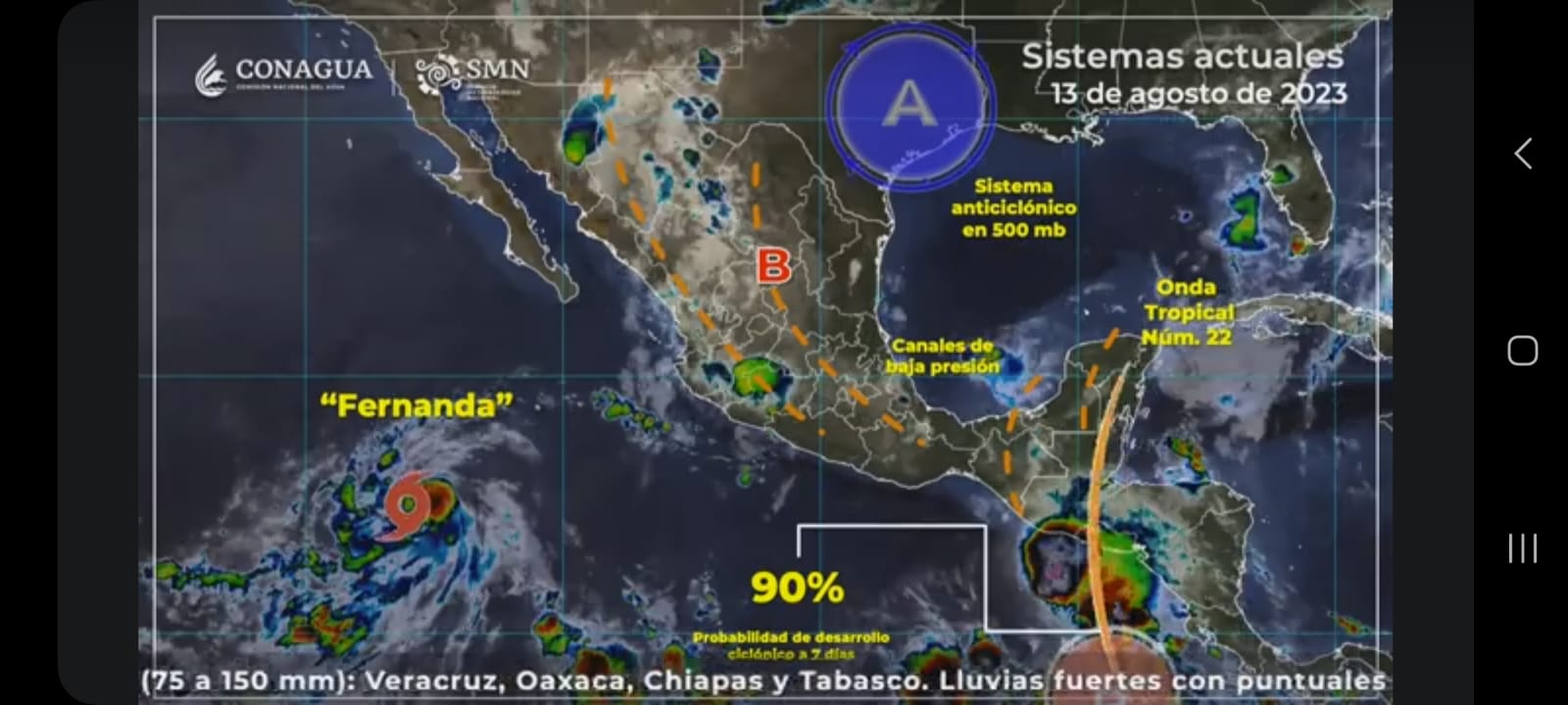 Onda tropical 22 generará lluvias intensas