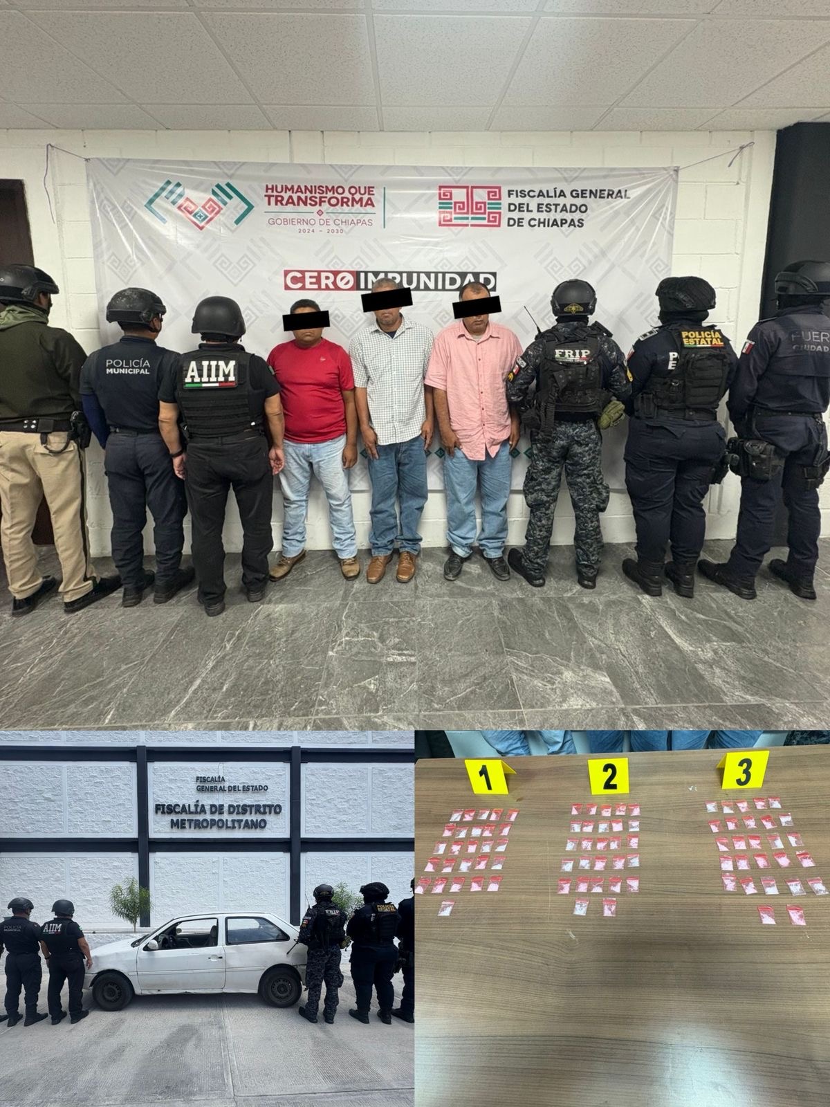 SSP y FGE detienen a tres masculinos con presuntos narcóticos en Tuxtla Gutiérrez