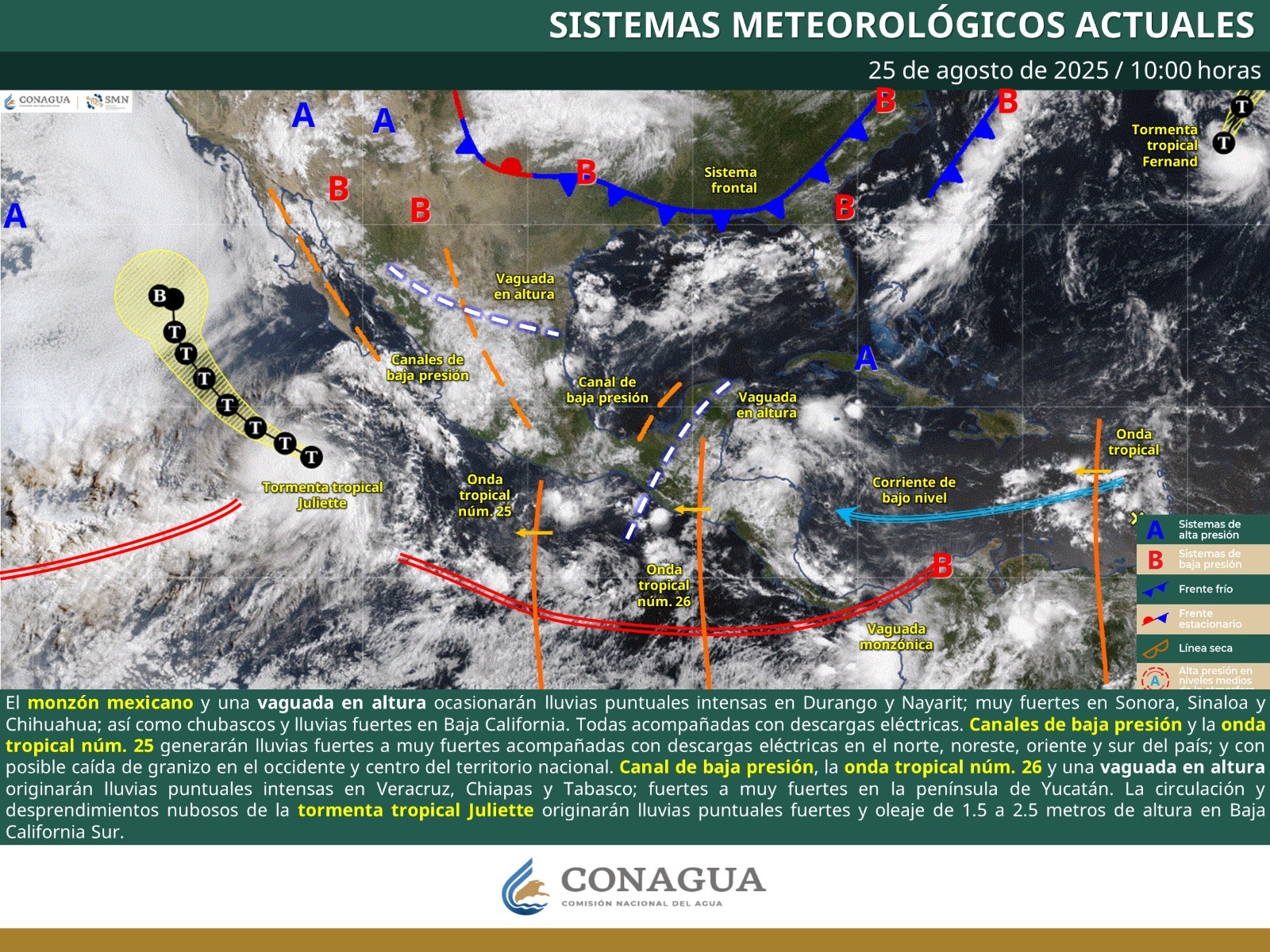 Se esperan lluvias intensas en el sur de México