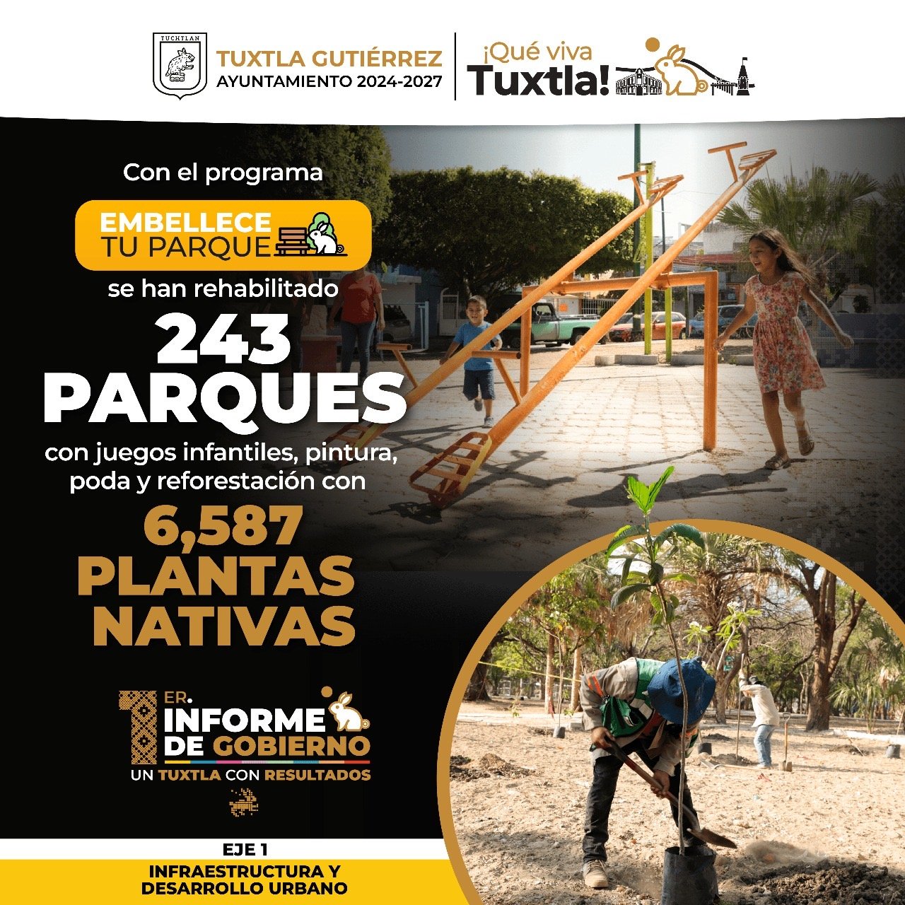 Calles Felices, parques rehabilitados y Tuxtla iluminada, en el Primer Informe de Angel Torres