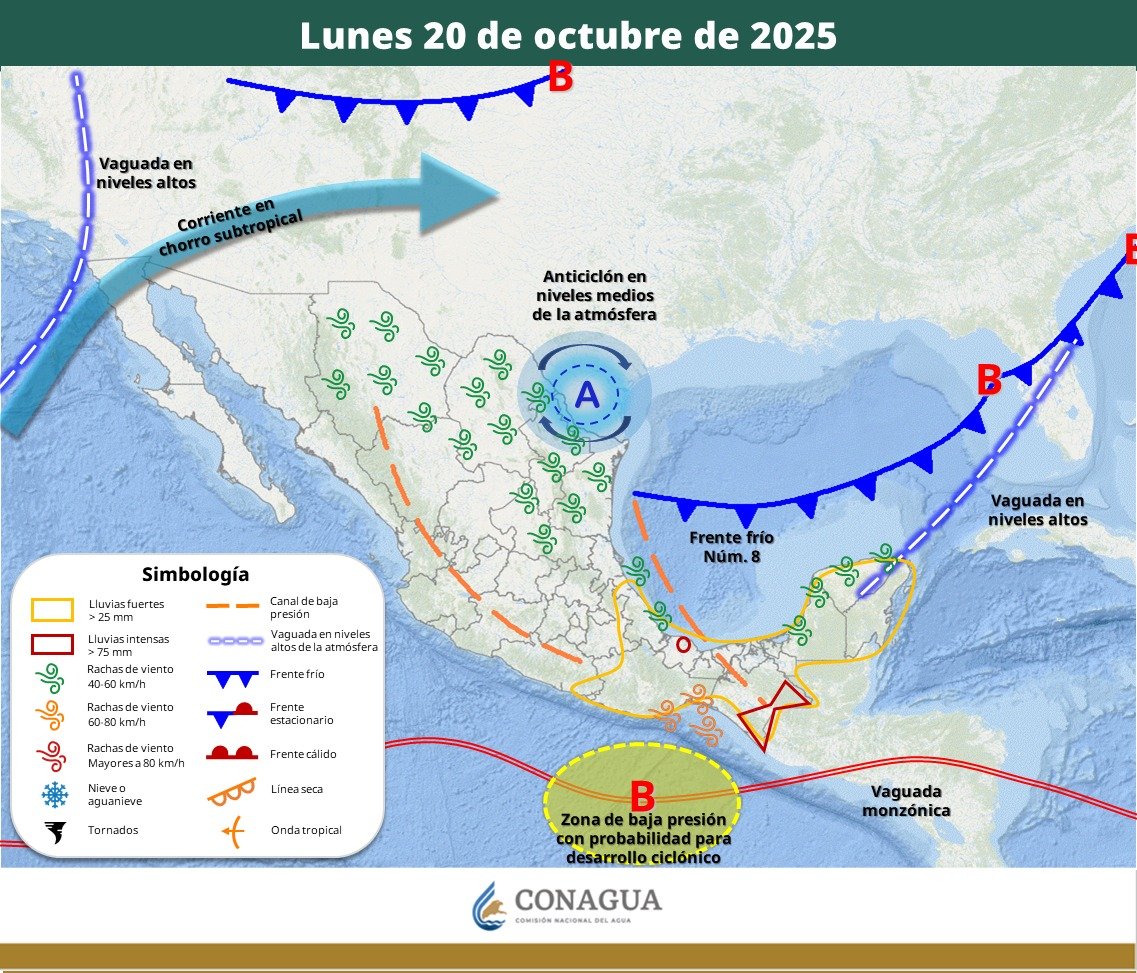 Frente frío afectará en el sureste del país