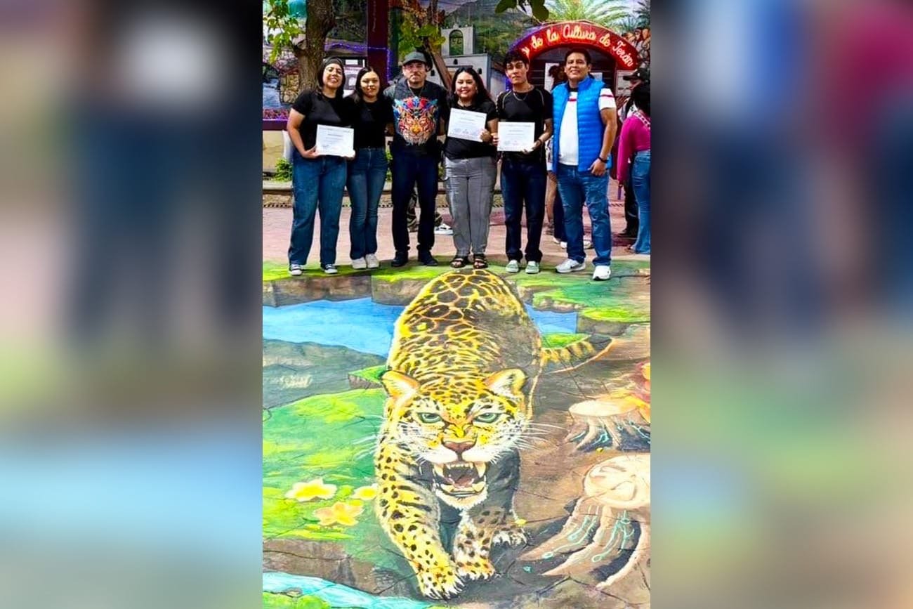 Estudiantes de la UNICACH crean mural que resalta la identidad chiapaneca“Rugido entre fracturas”, mural 3D en la Casa de la Cultura de Terán